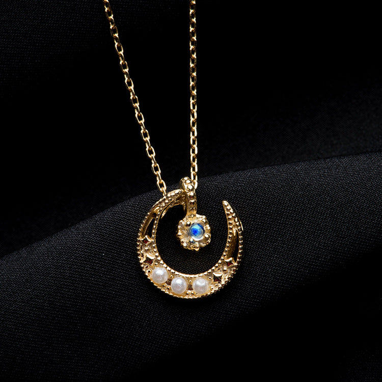 Golden Crescent Moonstone Necklace