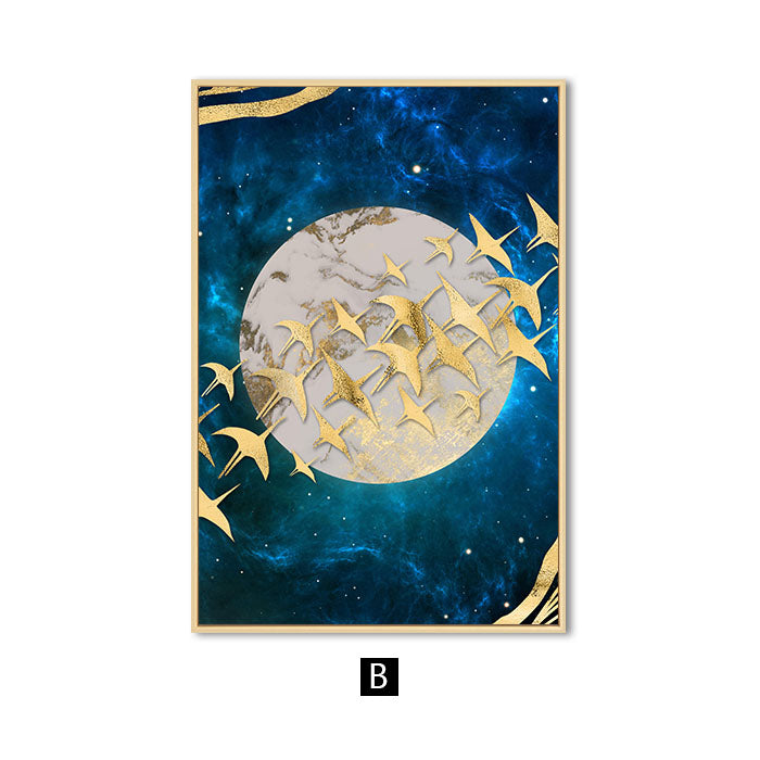 Golden Harmony Moon Canvas Painting