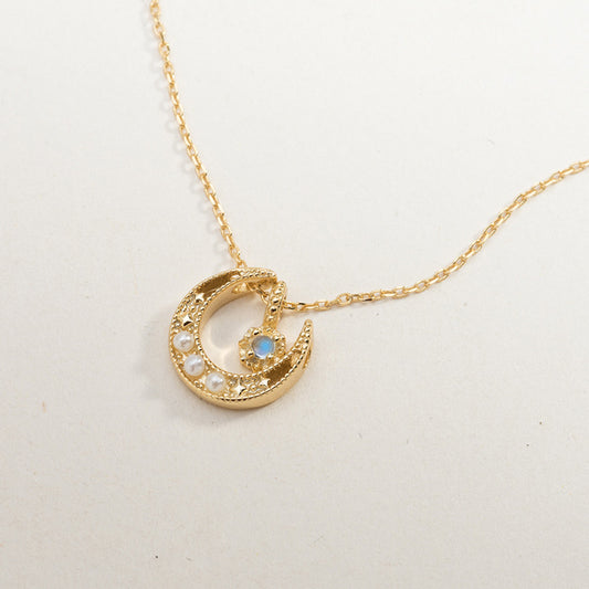 Golden Crescent Moonstone Necklace