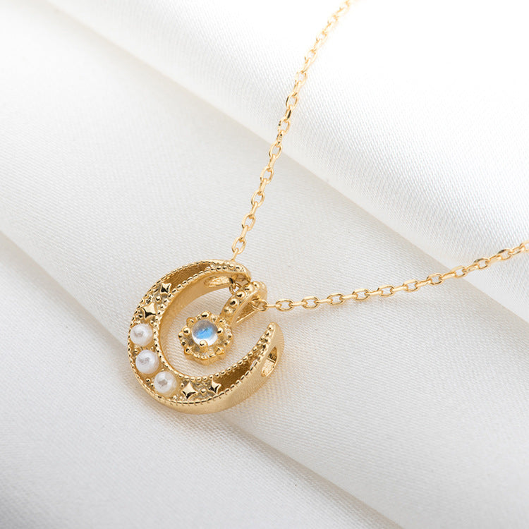 Golden Crescent Moonstone Necklace