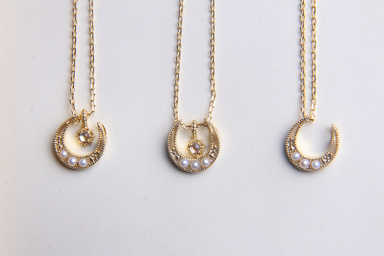 Golden Crescent Moonstone Necklace