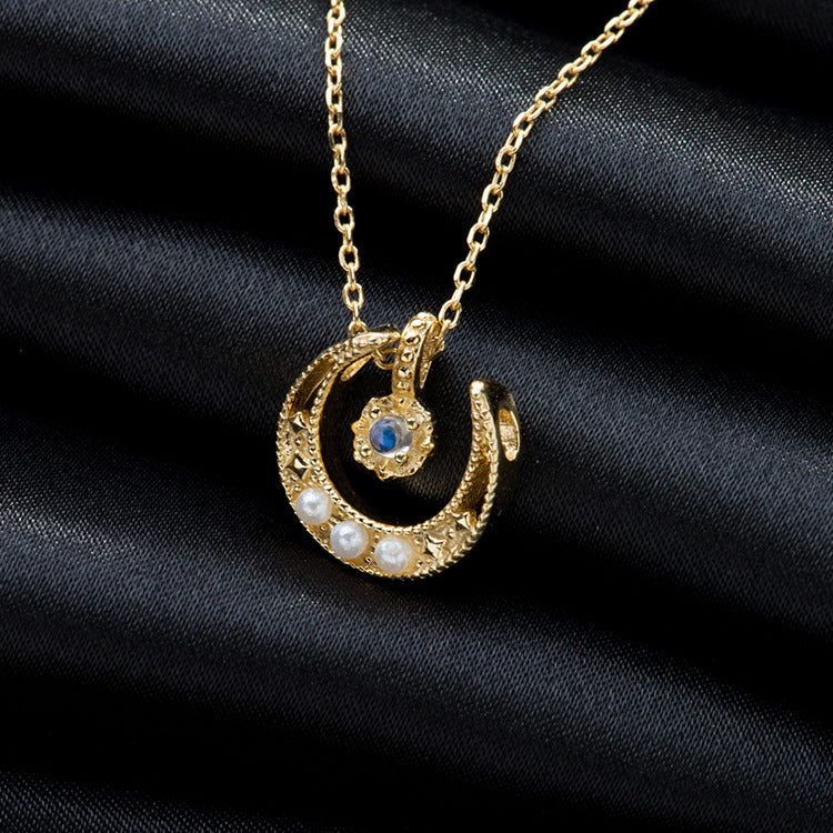 Golden Crescent Moonstone Necklace