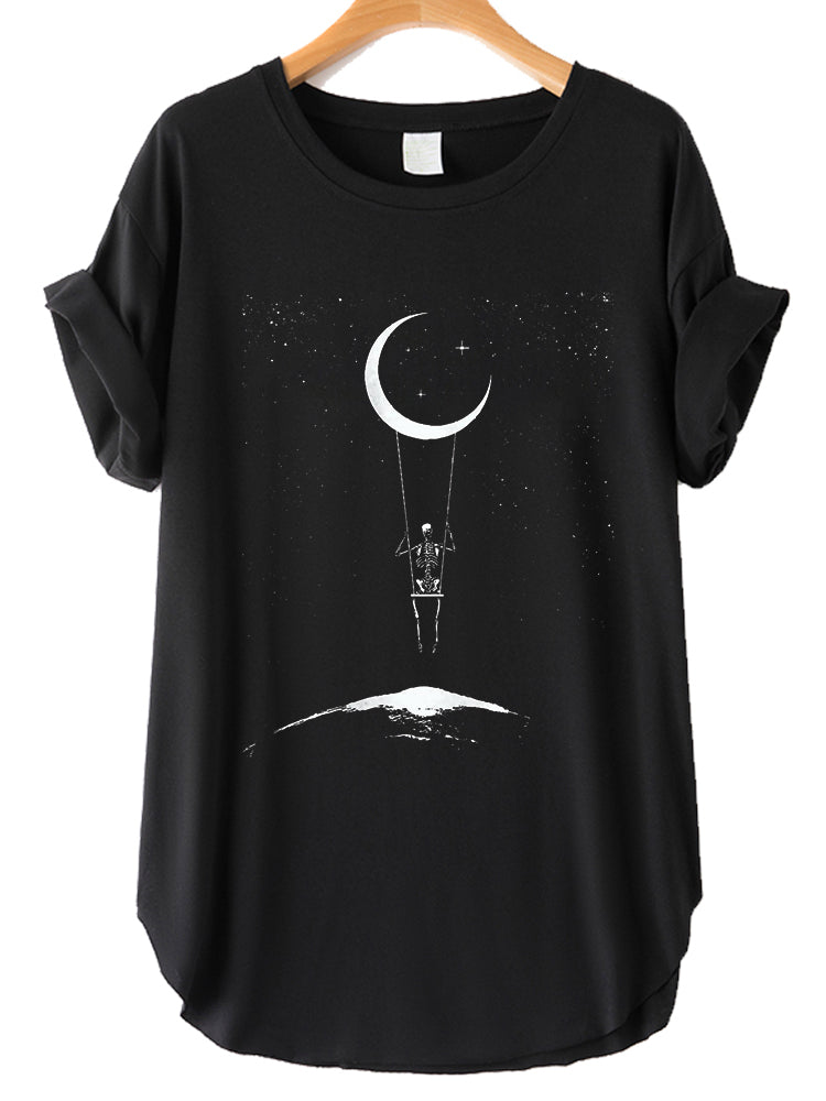 Retro Moon Print Short Sleeve Girl