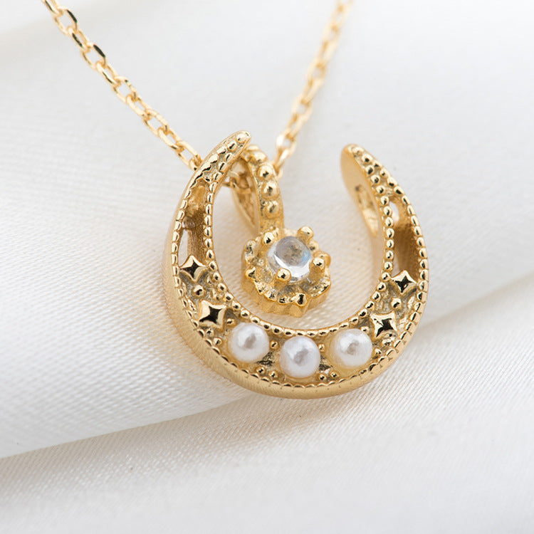 Golden Crescent Moonstone Necklace