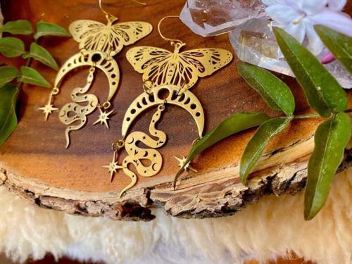 Sacred Serpent & Butterfly Moon Earrings