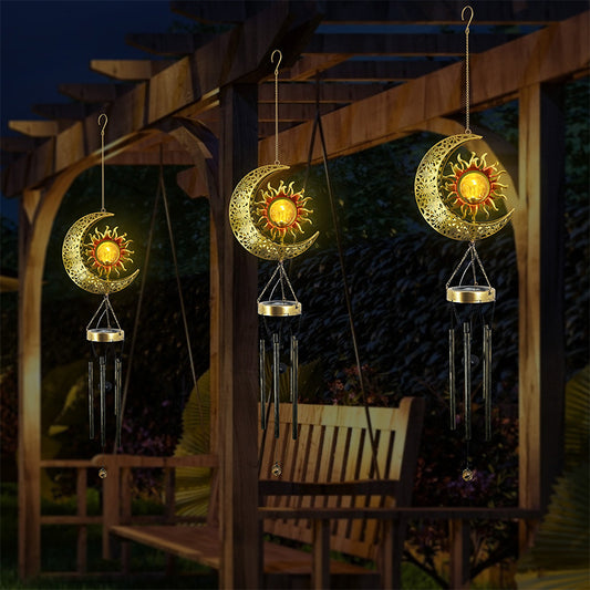 Sun & Moon Garden Lamp With Wind Chime