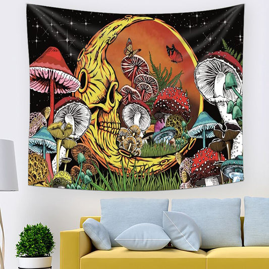 Skull Moon & Mushroom Tapestry